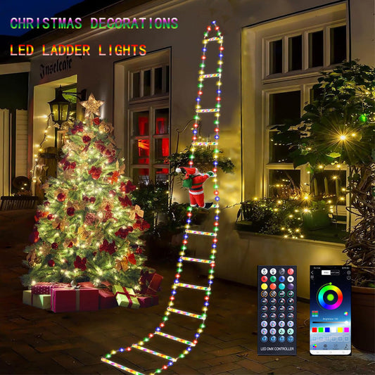 HKM-090323 Santa Claus Ladder with Bell for Outdoor Christmas Decoration - App Controlled, Multiple Sizes Available