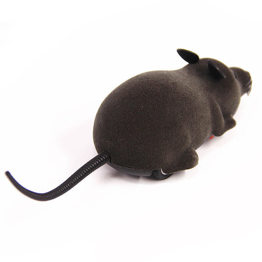 HKM-0914365 Remote-Controlled Flocking Cat Mouse Toy in Black, Gray, and Brown – Battery Not Included