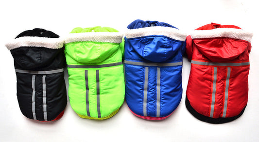 HKM-0917181 Reflective Silk Cotton-Padded Hooded Jacket for Small Dogs - Casual Autumn/Winter Wear, Available in Multiple Colors