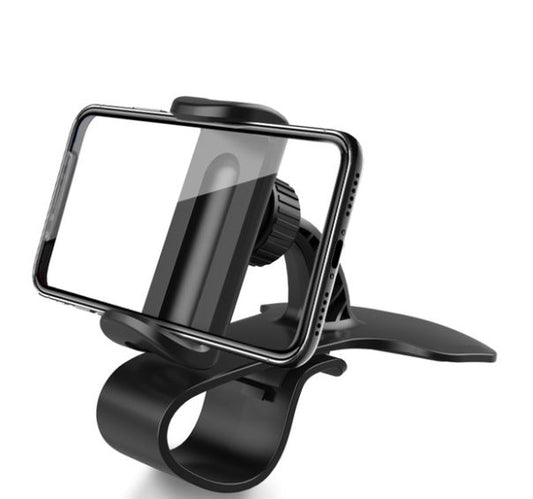 HKM-093715 Universal Adjustable Car Phone Stand - 360° Rotating Dashboard Mount with Tension Clip
