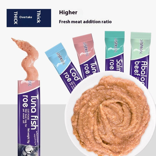 HKM-0945597 Nutritious Cat Strips - Chicken & Egg Yolk, Cod & Fish Roe, Tuna & Fish Seeds, Salmon & Fish Seeds, Abalone & Fish Seeds, 16g Pack