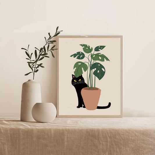 HKM-094803 Cute Cartoon Cat Canvas Wall Art - Modern Decorative Painting in Frameless Rectangular Design