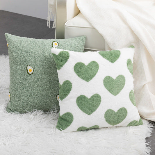 HKM-096083 Rabbit Fur and Teddy Avocado Decorative Pillow Case, Polyester Filling, 45x45cm Without Core