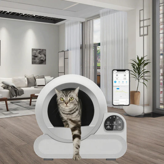 HKM-099539 Extra Large Smart App Controlled Self-Cleaning Cat Litter Box with 66L Capacity and Odor Control
