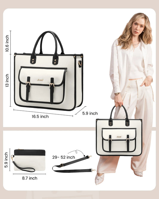 HKM-100947 Leather Canvas Laptop Bag for 15.6-Inch Laptops - Versatile Shoulder Messenger Tote with Purse