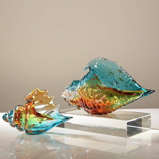 HKM-103635 Elegant Modern Colored Glaze Glass Conch Decoration - Large & Small Sizes in Gray Blue