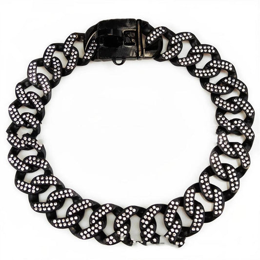 HKM-104403 Stainless Steel Dog Necklace with Black and White Diamond Accents