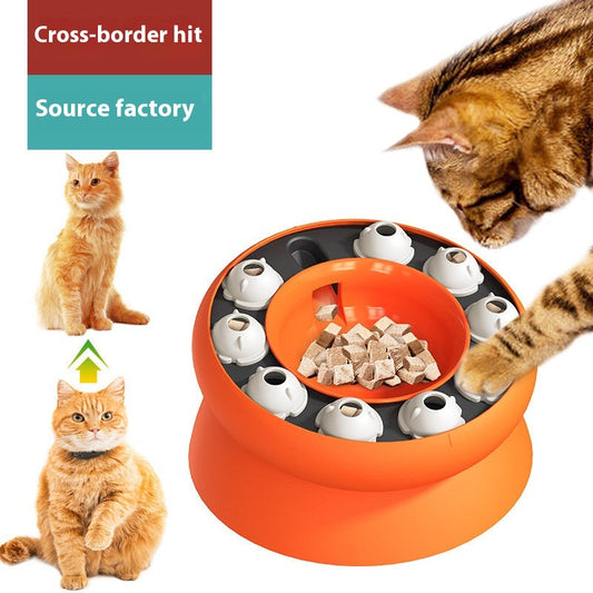 HKM-1055549 Rotating Cat Bowl Puzzle Toy for Fun Feeding - Pink and Orange Plastic