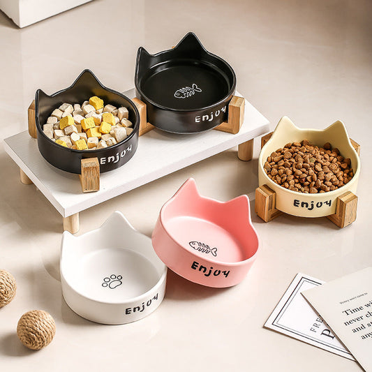 HKM-1065277 2-in-1 Cat Bowl Set with Wooden Frame ¨C Dual Feeding Design for Cats, Various Colors Available