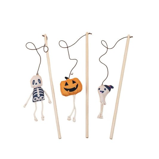 HKM-1092925 Cute Plush Pumpkin Halloween Cat Teaser Stick - 40cm, Multiple Designs Available