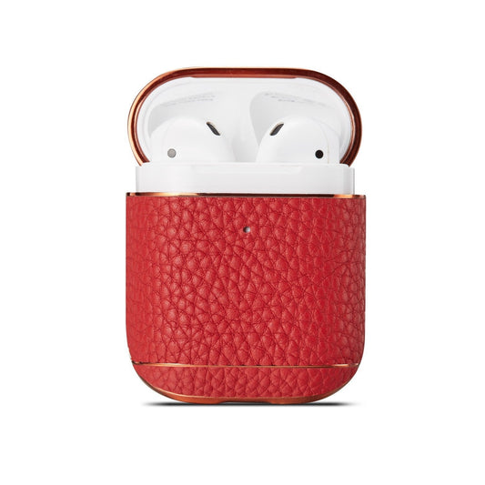 HKM-109651 Leather Lychee Pattern Case for AirPods 1/2 with Electroplating Finish