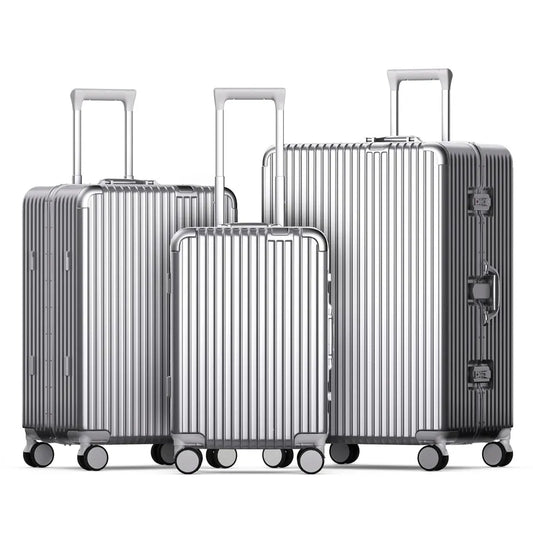 HKM-109843 3-Piece Aluminium Frame Travel Suitcase Set with Polycarbonate Trolley Case