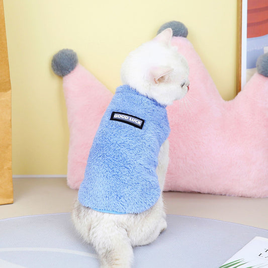 HKM-111059 Cozy Fleece Clothes for Cats - Warm Winter & Fall Apparel in Yellow, Pink, and Blue