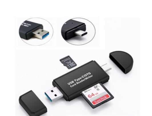 HKM-113939 USB 3.0 Card Reader for SD and TF Memory Cards - Plug and Play Type-C Interface, Black