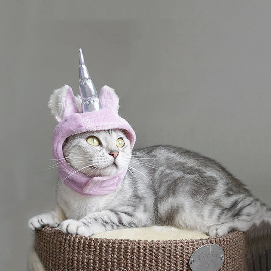 HKM-114067 Purple and Pink Cat Drag Hat with Horns for Pets - Medium Size