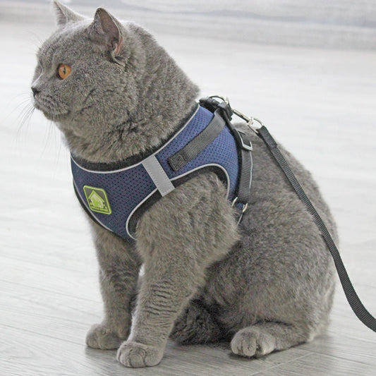 HKM-1163197 Breathable Cat Harness with Retractable Leash, Anti-Escape Design, Multiple Sizes and Colors Available