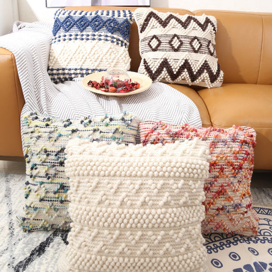 HKM-116435 Ethnic Moroccan Hand-woven Wool Pillow Cushion with Core - Available in Multiple Colors