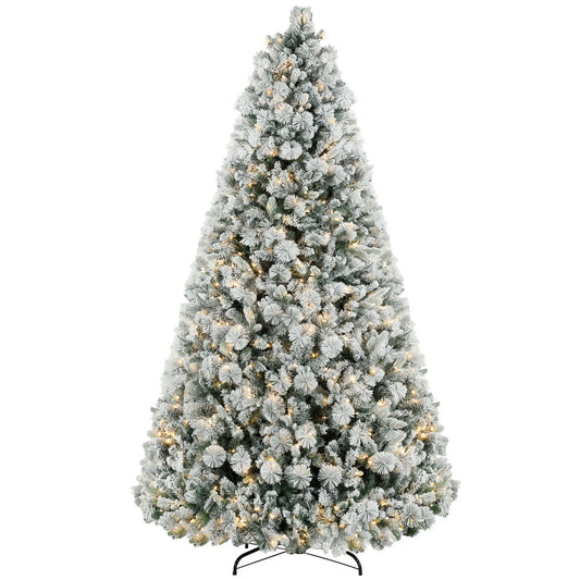 HKM-116819 9 ft Prelit Christmas Tree with 750 Clear Lights & 2387 Tips, Metal Stand for Holiday Decoration