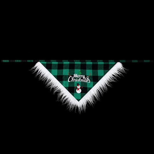 HKM-120979 Lace Christmas Dog Scarf - Red and Green Plaid Pet Bandana