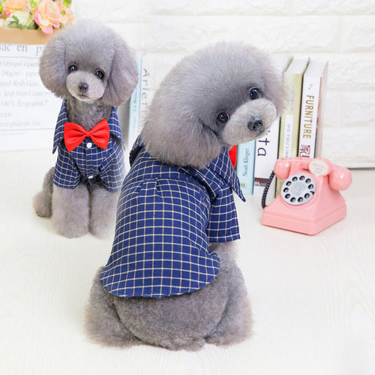 HKM-1210045 Plaid Dog Shirt for Small Pets - Comfortable Silk, Satin, and Velvet Blend, Sizes S to XXL