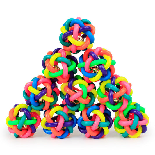 HKM-121427 Colorful bell woven ball, 5.5cm small leather skin, rainbow rubber ball, dog toy ball, exploding pet