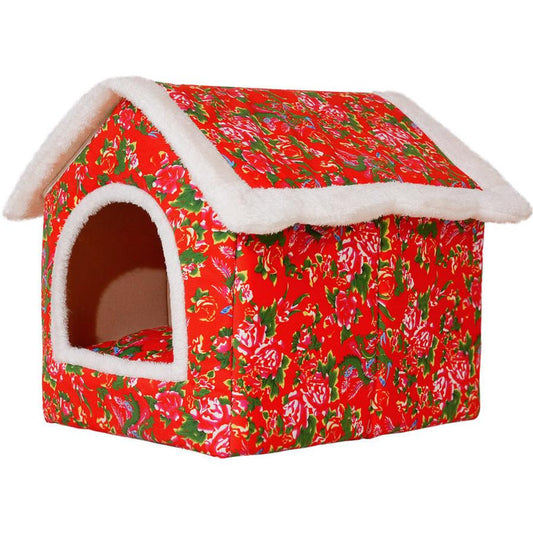 HKM-121811 Cozy Chinese Style Cat Nest for All Seasons - Spacious and Warm Closed Cat House