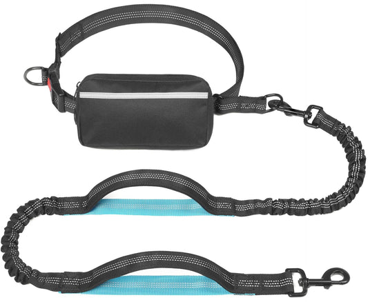 HKM-1244221 Multi-functional Reflective Dog Leash with Waist Pack and Stretch Rope in Multiple Colors