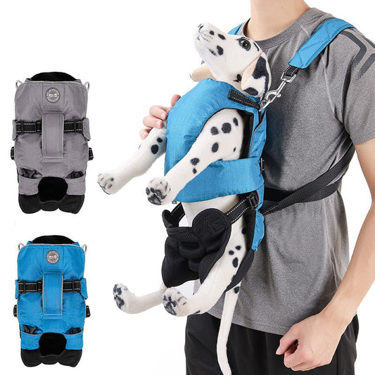 HKM-1255229 3-in-1 Multifunctional Pet Backpack and Chest Cover - Comfortable, Breathable Polyester - Blue and Grey Options - Sizes S & M Available