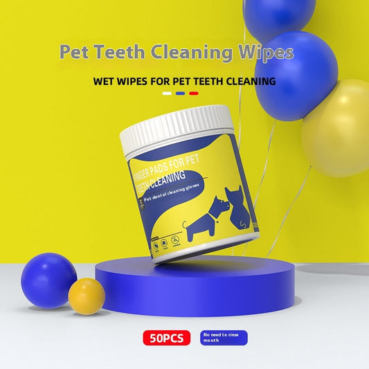 HKM-1275069 Pet Teeth Cleaning Finger Stall Wipes - 50 Non-Woven Cleaning Pads for Fresh Breath and Dental Care