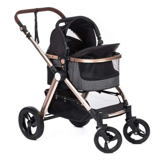 HKM-129235 Luxury Folding Pet Stroller with Removable Canopy and 4 Wheels for Dogs and Cats
