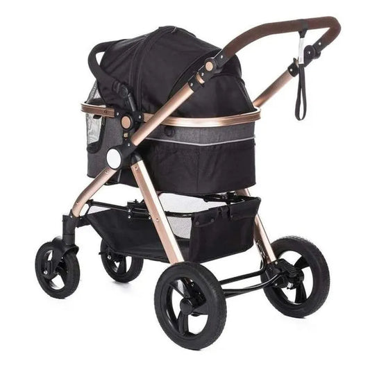 HKM-129235 Luxury Folding Pet Stroller with Removable Canopy and 4 Wheels for Dogs and Cats