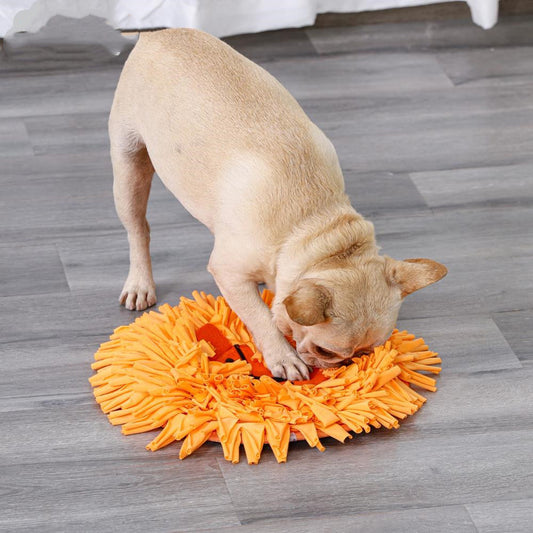 HKM-130899 Lion Head Design Sniffer Blanket - Slow Food Training Pad for Dogs - 41x41cm, Orange, Cotton Imitation