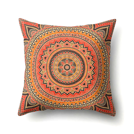 HKM-133715 Peach Velvet Mandala Textured Pillow Cover, 45cm x 45cm, Cotton and Polyester Blend