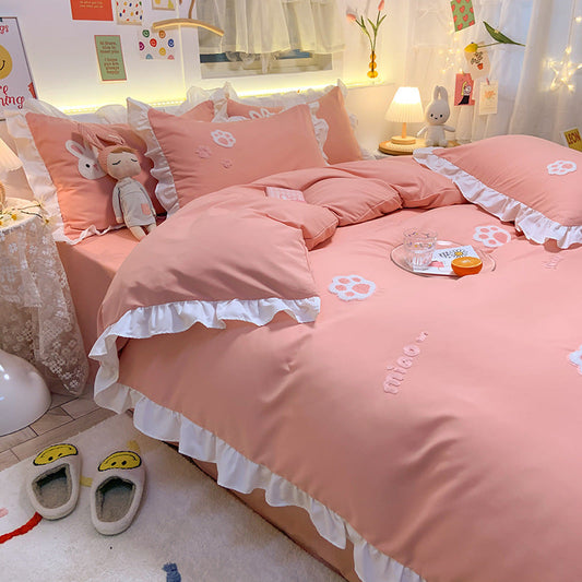 HKM-135635 Four-Piece Girl's Bedding Set in Heart and Princess Styles, Available in Multiple Color Options and Sizes