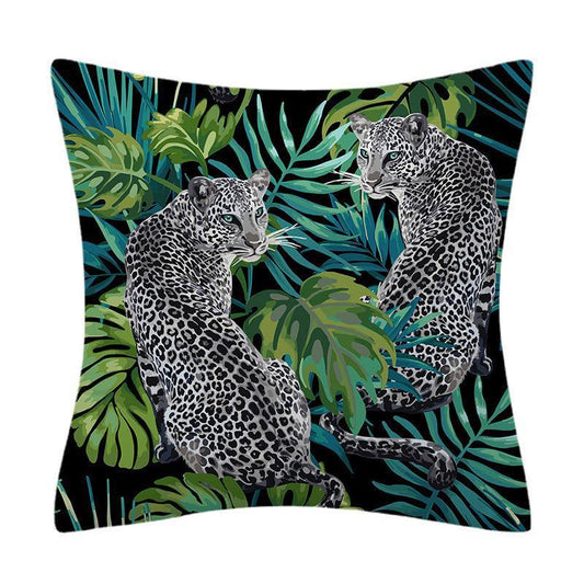 HKM-135763 Leaves Pattern Printed Super Soft Short Velvet Cushion Cover - 45 x 45 cm