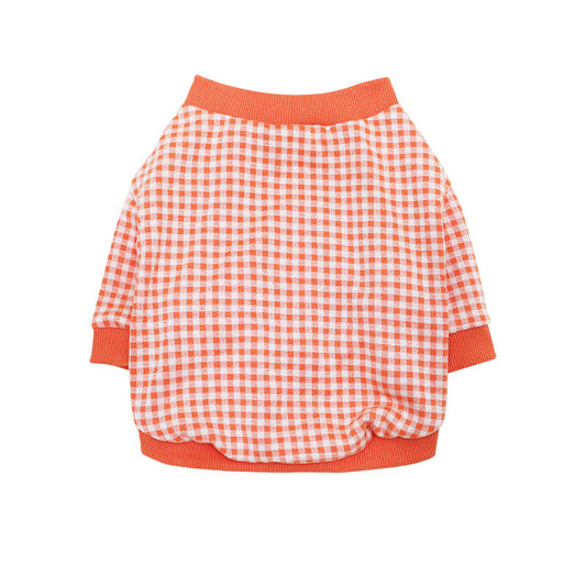 HKM-1370813 Plaid Plus Velvet Dog Sweater for Autumn and Winter in Orange, Gray, and Green