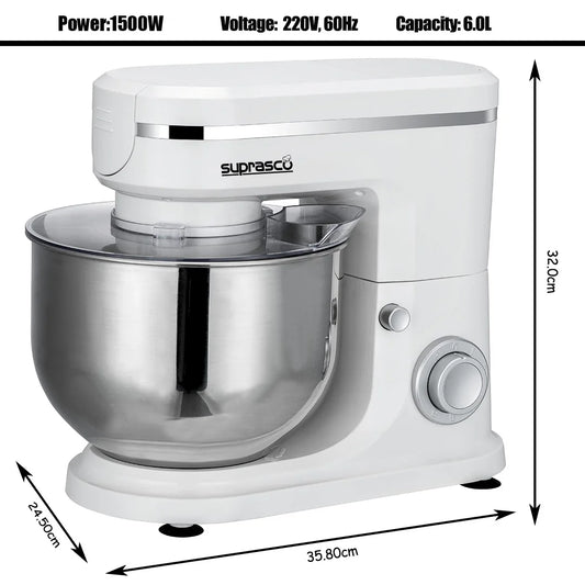 HKM-137363 1500W 6L Stand Mixer with Dough Hook, Beater, and Whisk for Home Baking