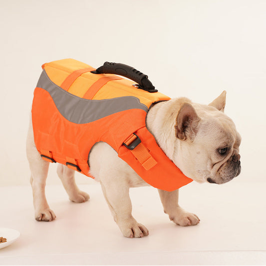 HKM-1378877 Adjustable Reflective Dog Life Jacket for Safe Swimming - Orange & Green Sizes XS-XXL