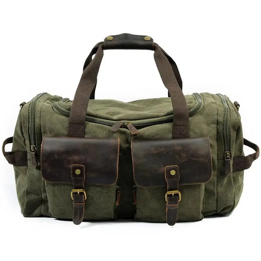 HKM-139987 Unisex Canvas Duffel Bag for Travel and Leisure with Zipper Closure and Open Compartment - Ideal for Sports and Gym Use