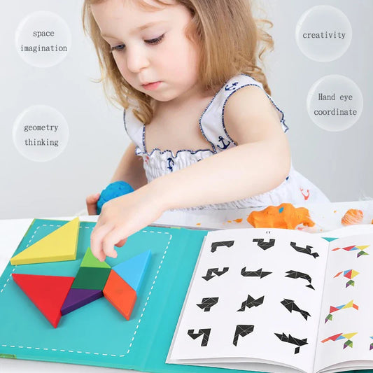 HKM-141203 Montessori Geometry Tangram Paper Puzzle Book for Kids - Educational DIY Learning Toy