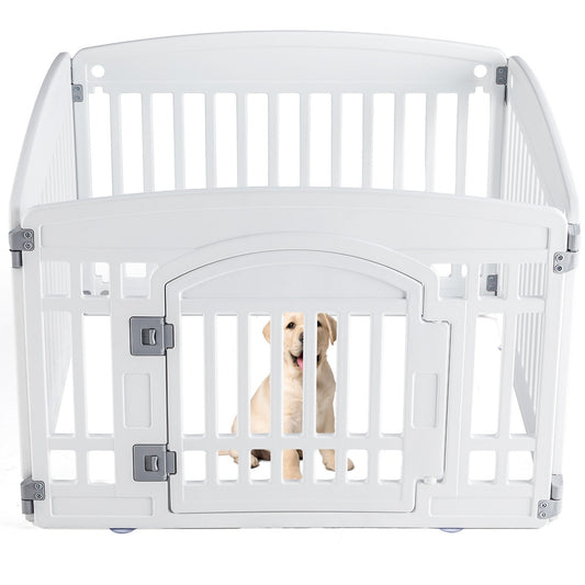 HKM-141267 Safe and Reliable Adjustable Pet Playpen for Indoor and Outdoor Use - White/Black, 4 or 6 Panels