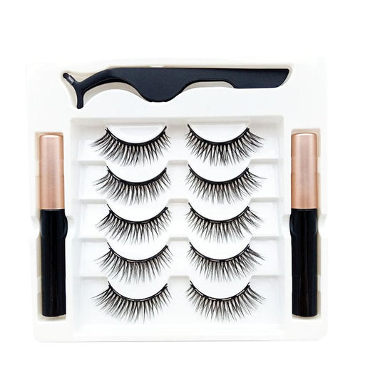 HKM-141459 Double Magnetic Liquid Eyeliner and Five Pairs of Handmade False Eyelashes Set