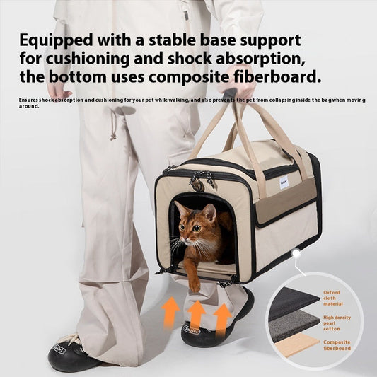HKM-1460541 Portable One-shoulder Pet Air Tote Bag in Chestnut Brown – Available in Large and Small Sizes
