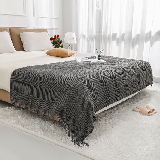 HKM-149139 Pineapple and Bubble Pattern Knitted Bed Runner Blanket for All Seasons – Multiple Sizes and Colors
