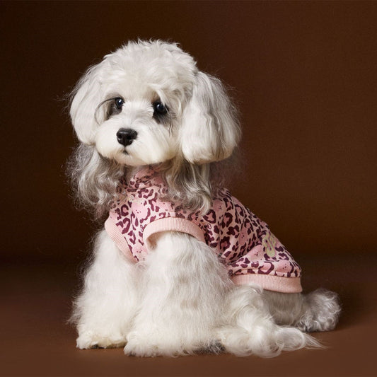 HKM-1495613 Leopard Print Hooded Sleeveless Sweater for Pets in Coffee and Pink
