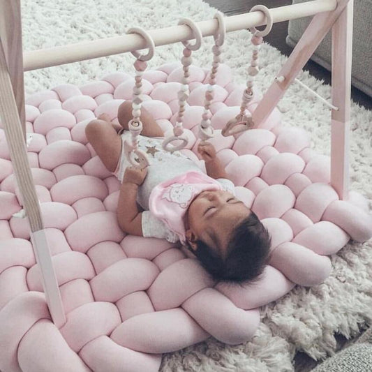 HKM-149971 Hand-Woven Anti-Slip Climbing Mat for Kids Room Decoration - Light Gray Pink, 85x70cm