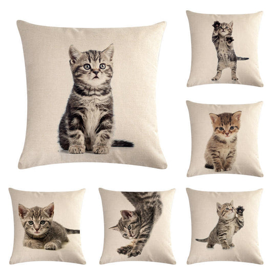 HKM-150099 Cute Kitten Linen Cushion Cover - Modern Simplicity, 45x45cm
