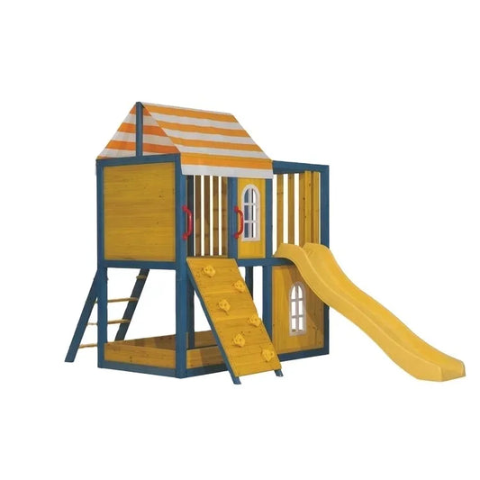 HKM-150419 Children's Wooden Playhouse with Slide and Swing for Outdoor Garden Fun
