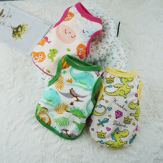 HKM-1508925 Cute Cartoon Dog Vest in Polyester ¨C Multiple Designs: Dinosaur World, Crown Dinosaur, Mermaid, Sizes XS to XL