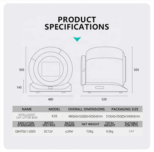 HKM-151571 Automatic Eco-Friendly Cat Litter Box with WiFi Remote Control and Deodorizing Feature, 65L Capacity